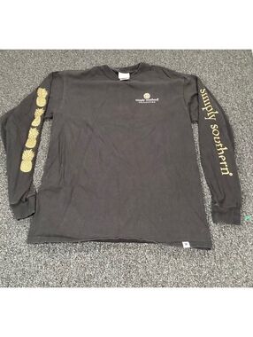 Simply Southern Black Long Sleeve T-Shirt with Gold Pineapple Design